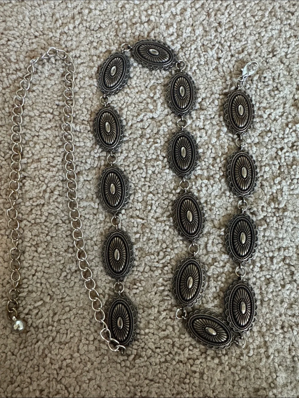 Silver-Tone Oval Concho Necklace and Bracelet Set